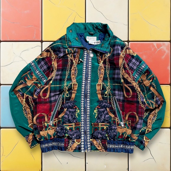 Milano Design Group Jackets & Blazers - Vintage Milano Scottish Windbreaker Jacket 80s Womens M Plaid Dog Fullzip Bomber
